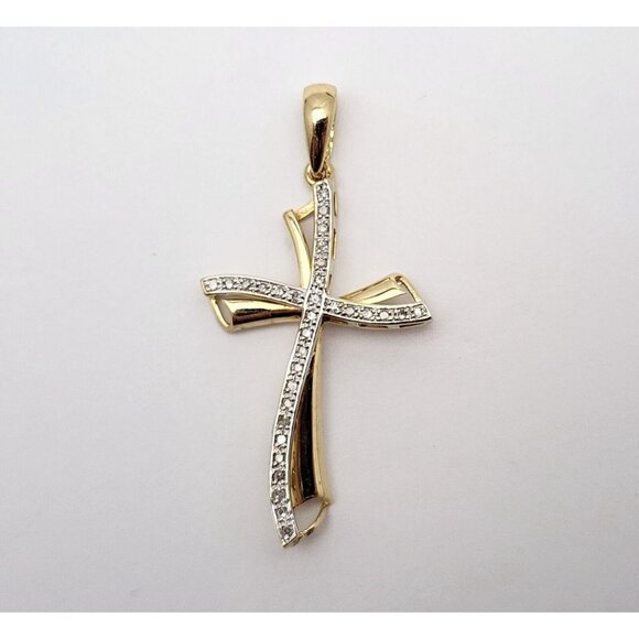 Unique 14K Solid Two Tone Multi Color Gold Religious Diamond Cross Charm Pendant - Picture 2 of 14